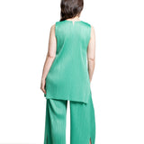 Pleats Please Issey Miyake Damen Plissee Hose weit grün Rückansicht Look