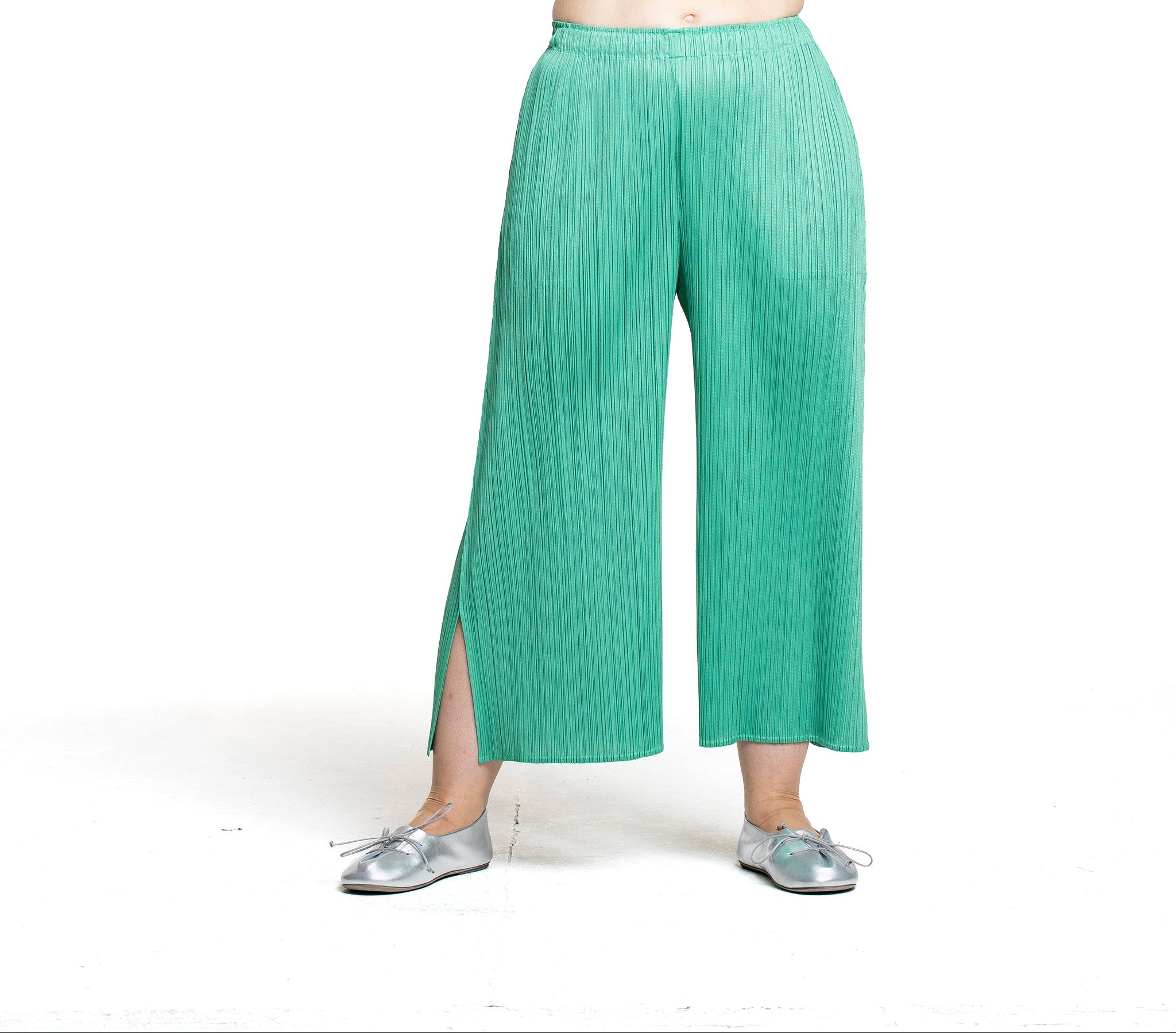 Pleats Please Issey Miyake Damen Plissee Hose weit grün