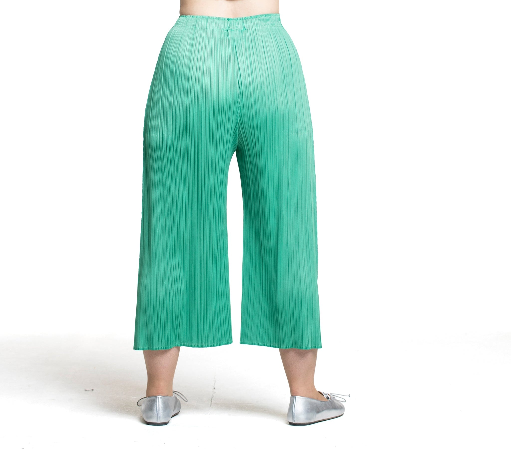 Pleats Please Issey Miyake Damen Plissee Hose weit grün Rückansicht