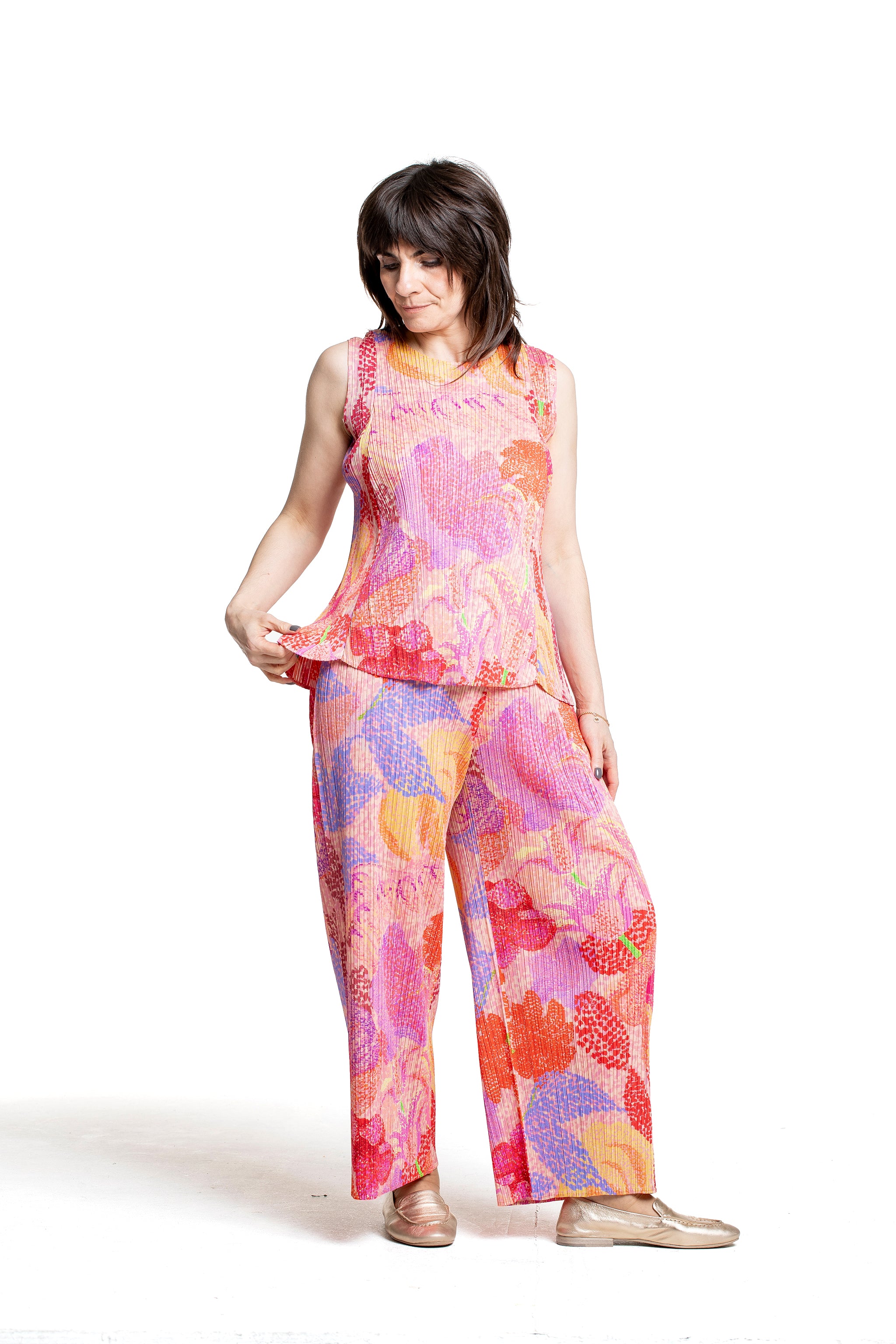 Pleats Please Issey Miyake Damen Plissee Top pink multicolor Detail