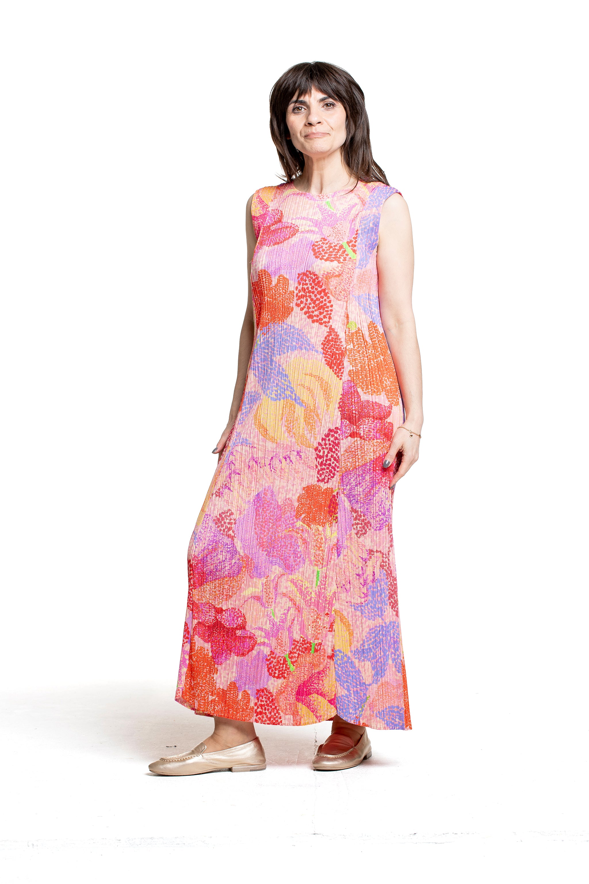 Pleats Please Issey Miyake Damen Plissee Kleid pink multicolor Seitenansicht