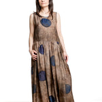 Uma Wang Ardal Dress beige blau mit weitem Rockteil Vorderansicht