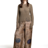Uma Wang Pansy Pants Brown Blue mit weitem Bein - Look
