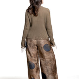 Uma Wang Pansy Pants Brown Blue mit weitem Bein - Look hinten