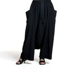 Yohji Yamamoto Damen Sarouelhose mit großen Taschen schwarz Vorderansicht