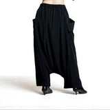 Yohji Yamamoto Damen Sarouelhose mit großen Taschen schwarz Rückansicht