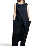 Y's Yohji Yamamoto Damen drapiertes Trägertop schwarz Vorderansicht