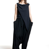 Y's Yohji Yamamoto Damen drapiertes Trägertop schwarz Vorderansicht
