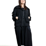 Yohji Yamamoto Damen Bomberjacke mit wandelbarer Kapuze schwarz