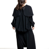 Yohji Yamamoto Damen Bomberjacke mit wandelbarer Kapuze schwarz Rückansicht
