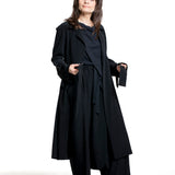 Yohji Yamamoto Damen Wickelmantel mit Gürtel schwarz Vorderansicht