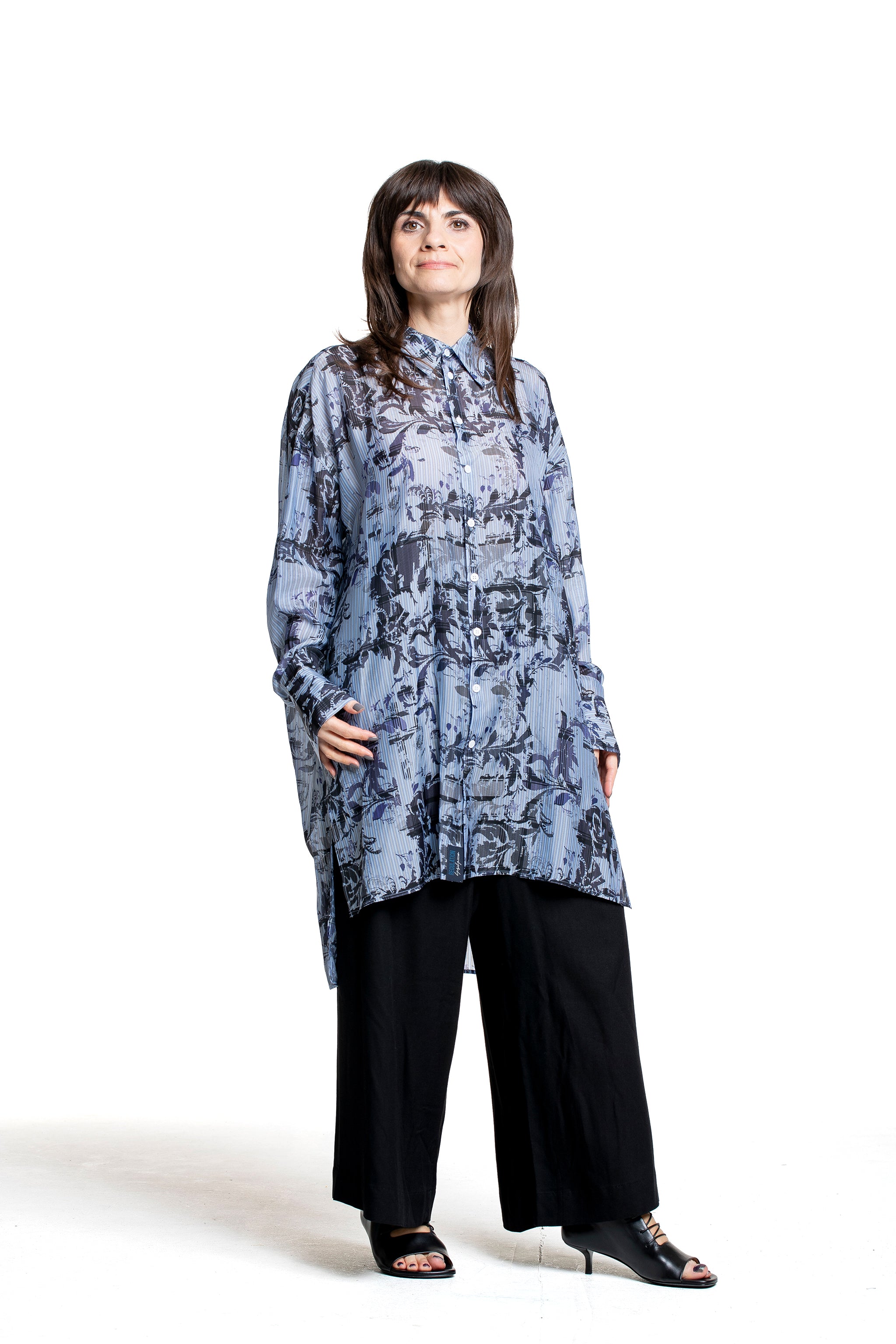 Yohji Yamamoto Damen Hemdbluse mit Print blau