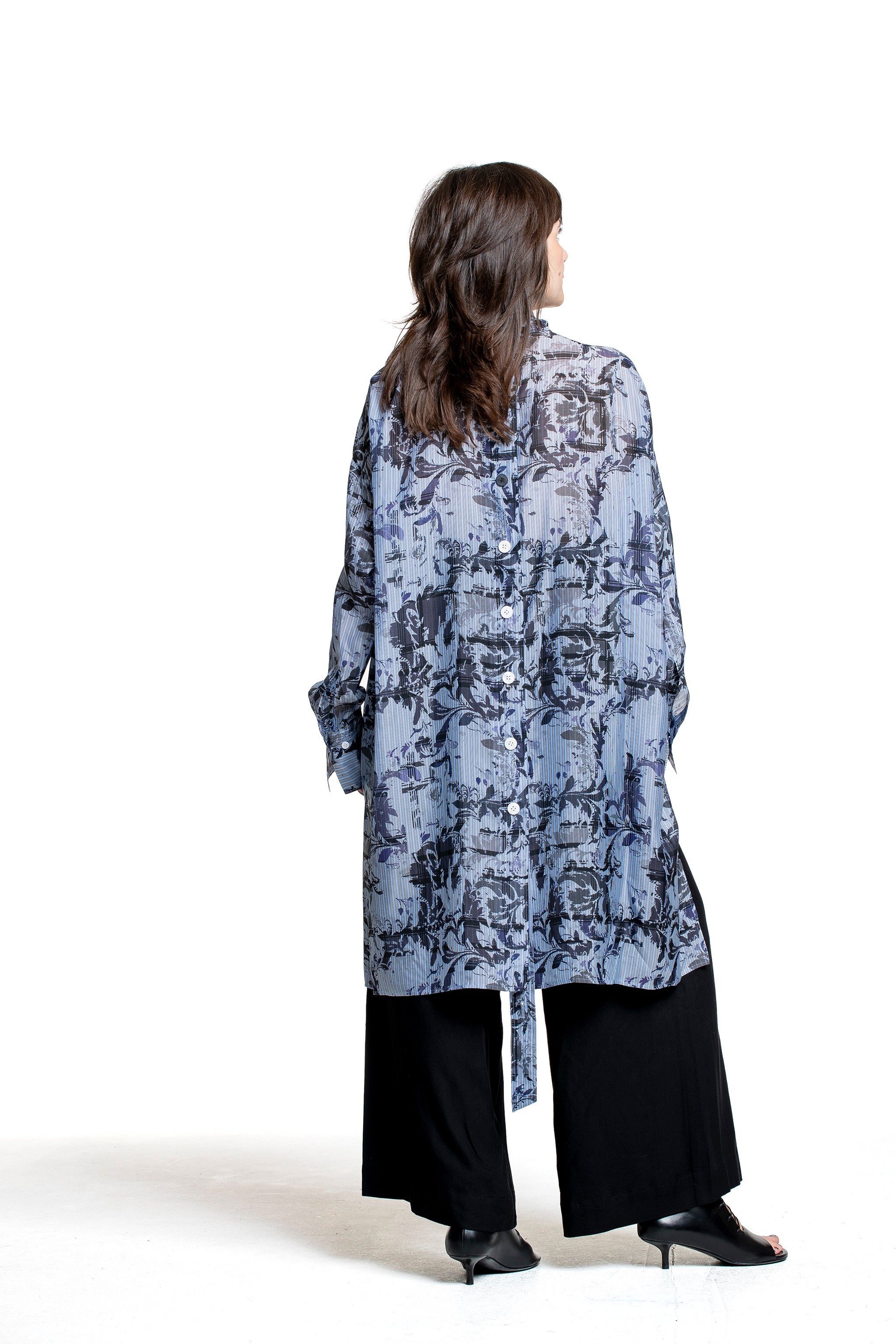 Yohji Yamamoto Damen Hemdbluse mit Print blau - Rückansicht
