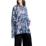 Yohji Yamamoto Damen Hemdbluse mit Print blau Bewegung