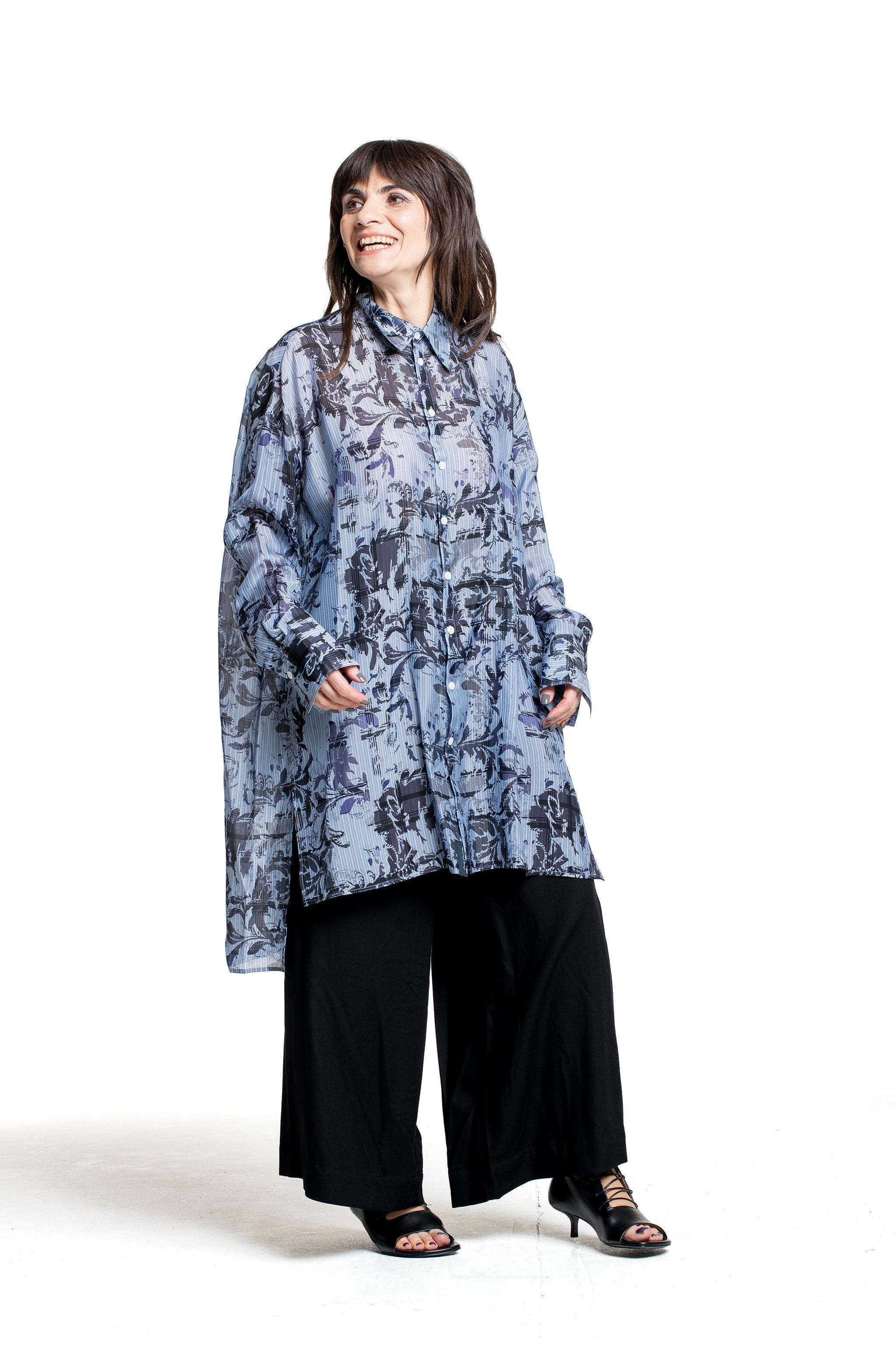 Yohji Yamamoto Damen Hemdbluse mit Print blau Bewegung