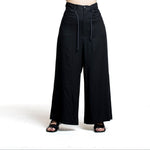 Yohji Yamamoto Damen weite Hose mit Bindebändern schwarz Vorderansich