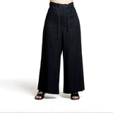 Yohji Yamamoto Damen weite Hose mit Bindebändern schwarz Vorderansich