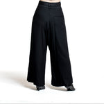 Yohji Yamamoto Damen weite Hose mit Bindebändern schwarz Rückansicht