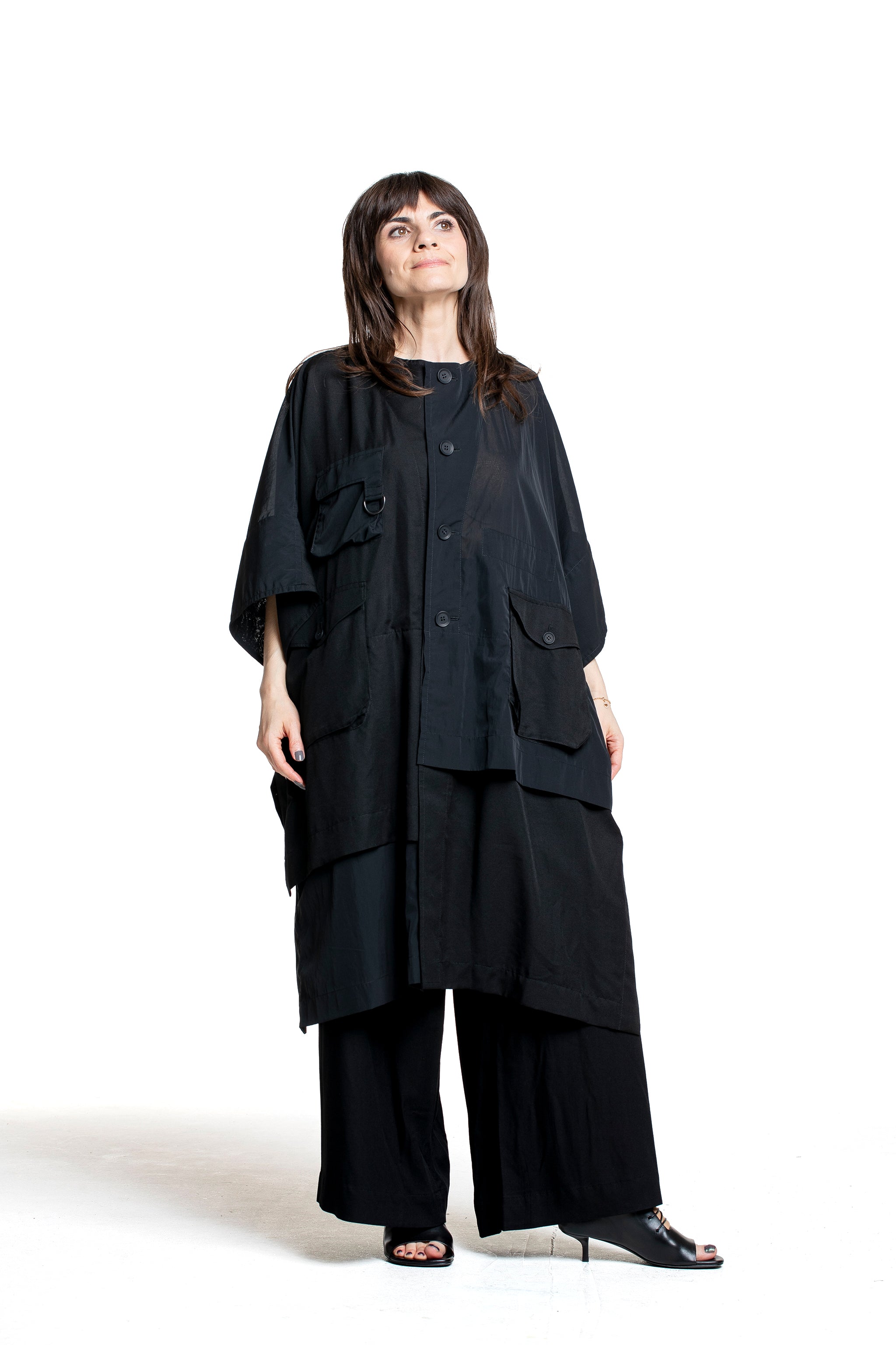 Yohji Yamamoto Damen Mantel mit Außentaschen schwarz Vorderansicht
