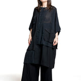Yohji Yamamoto Damen Mantel mit Außentaschen schwarz Vorderansicht
