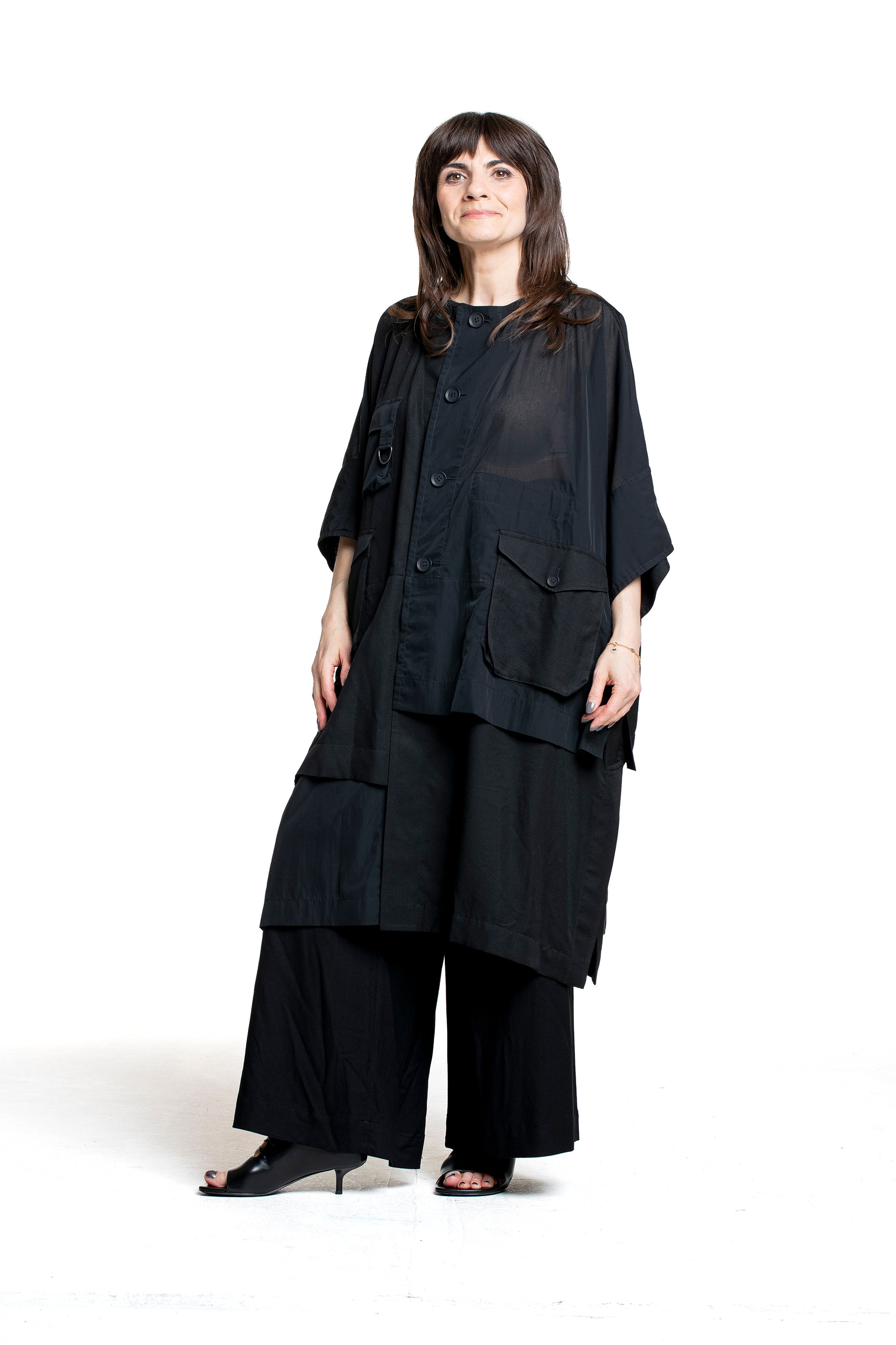 Yohji Yamamoto Damen Mantel mit Außentaschen schwarz Vorderansicht