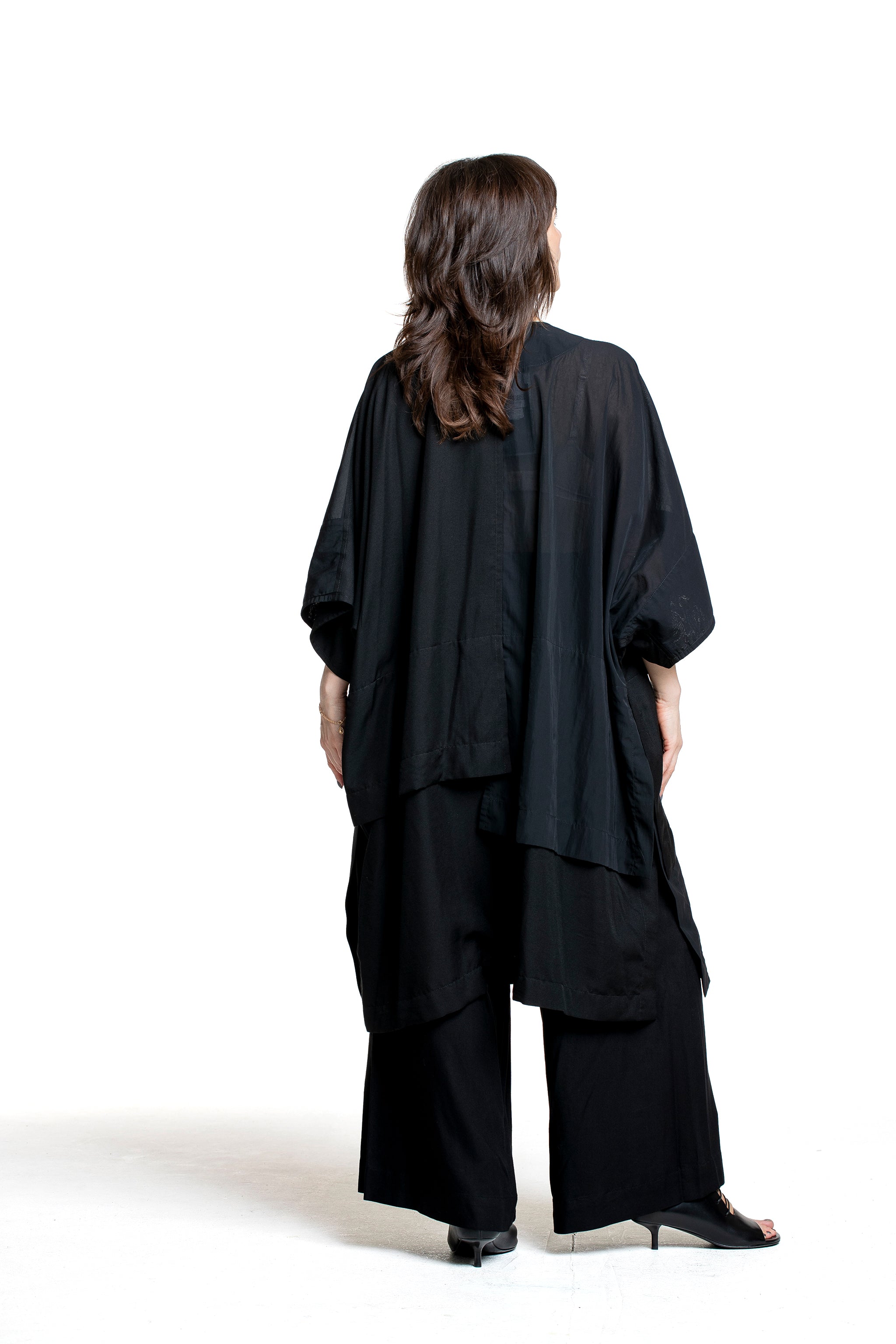 Yohji Yamamoto Damen Mantel mit Außentaschen schwarz Rückansicht
