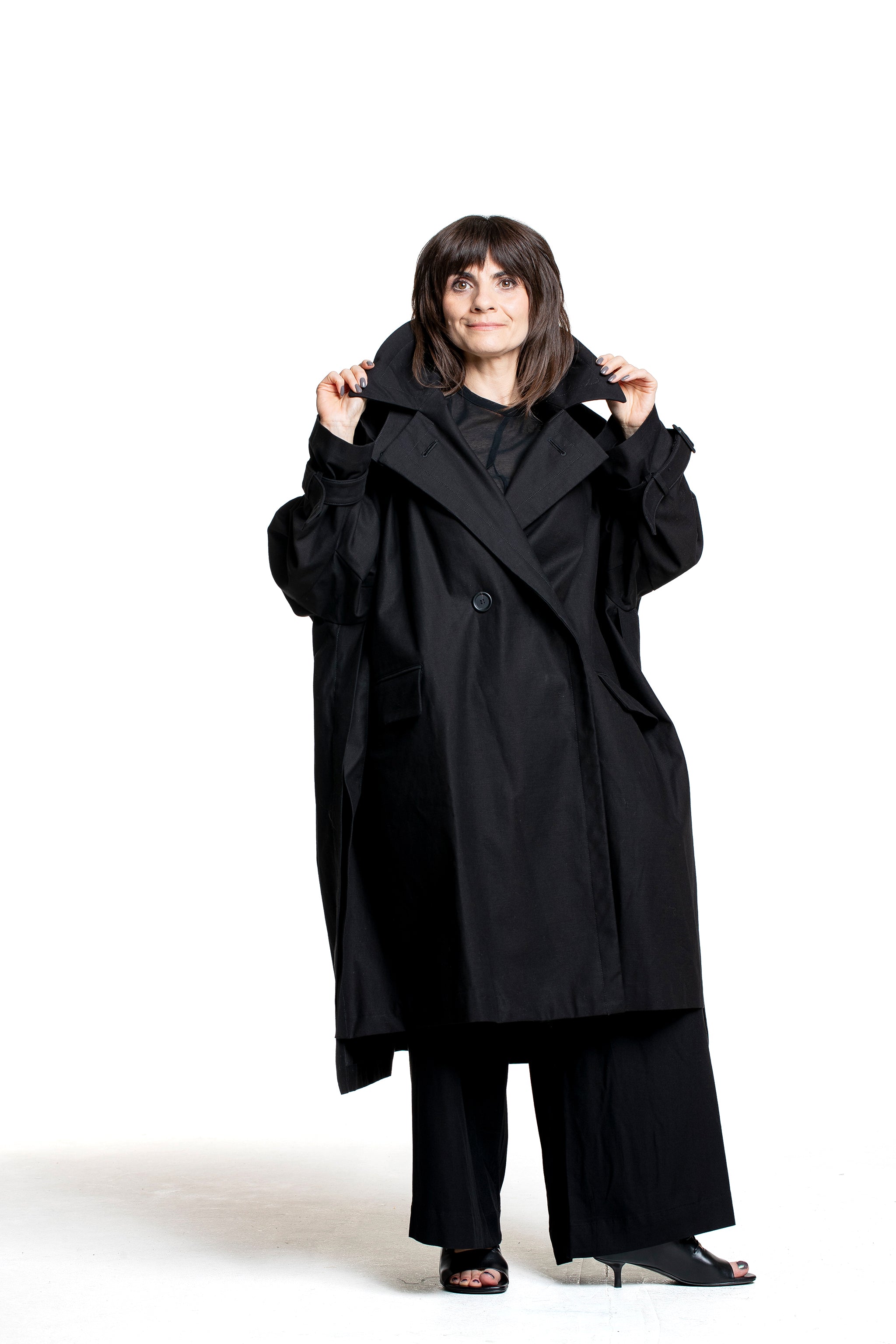 Yohji Yamamoto Damen Oversize Mantel schwarz Kragen