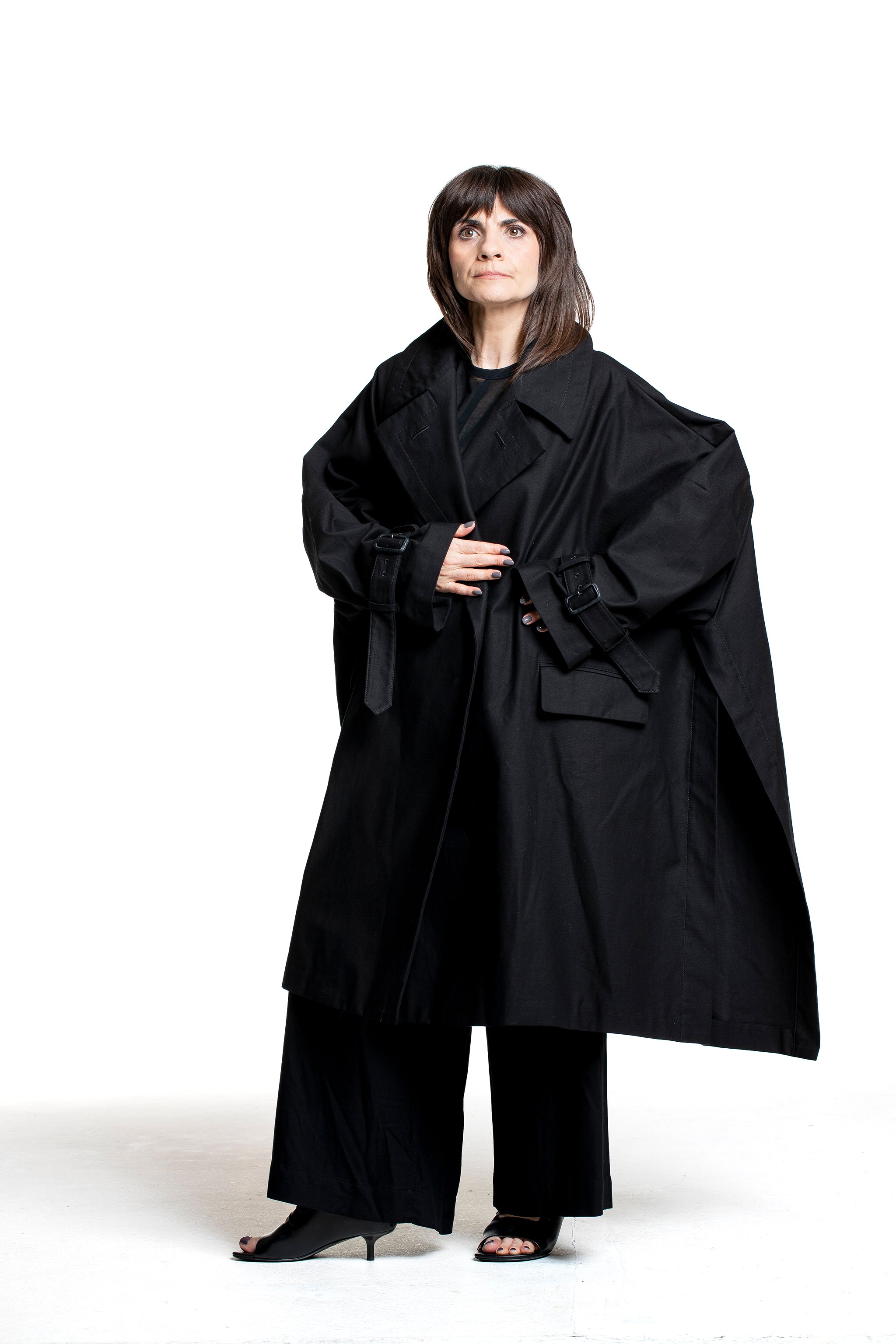 Yohji Yamamoto Damen Oversize Mantel schwarz Seitenansicht