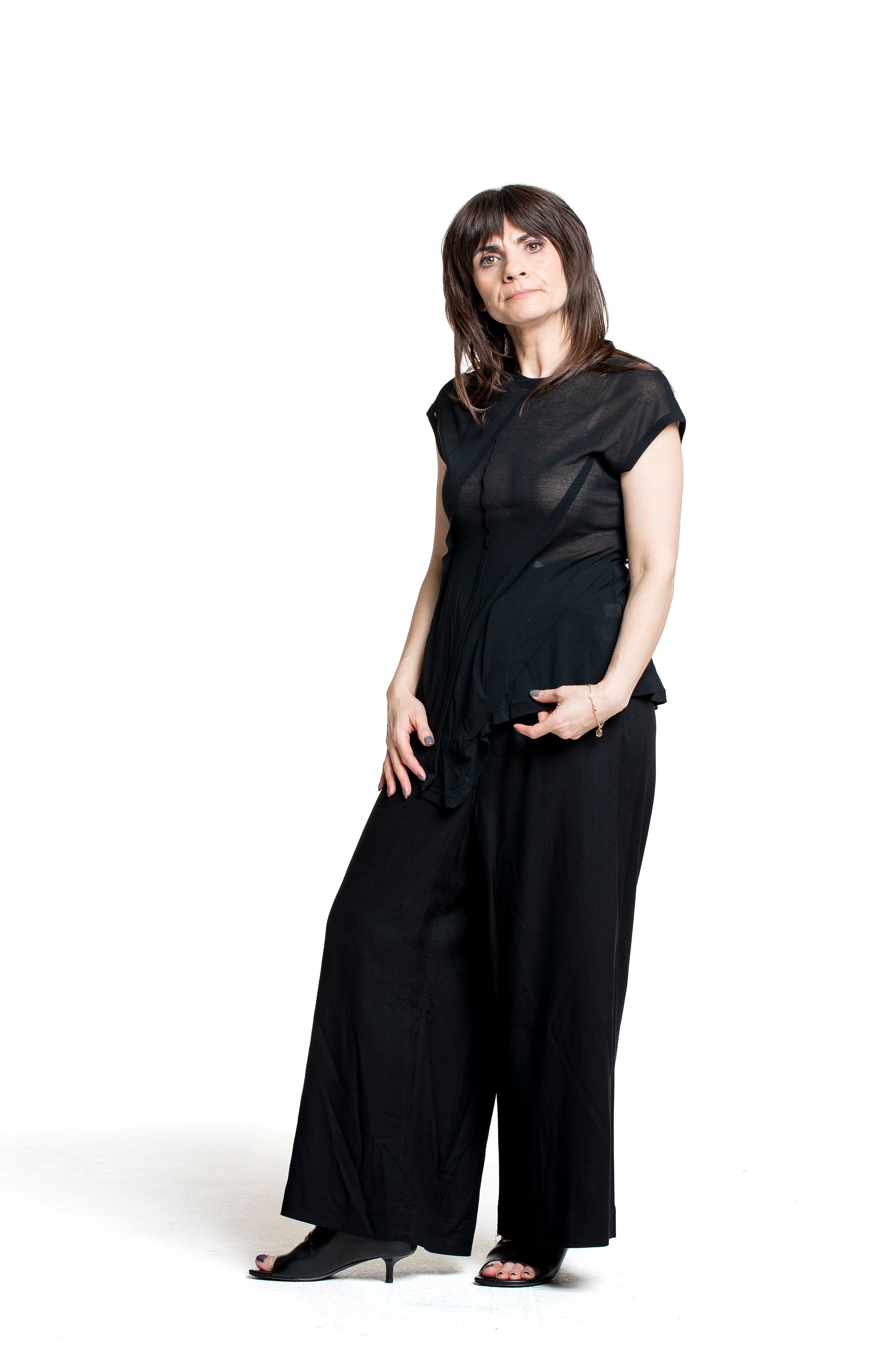 Y’s Yohji Yamamoto Damen Top Semitransparent schwarz Seitenansicht