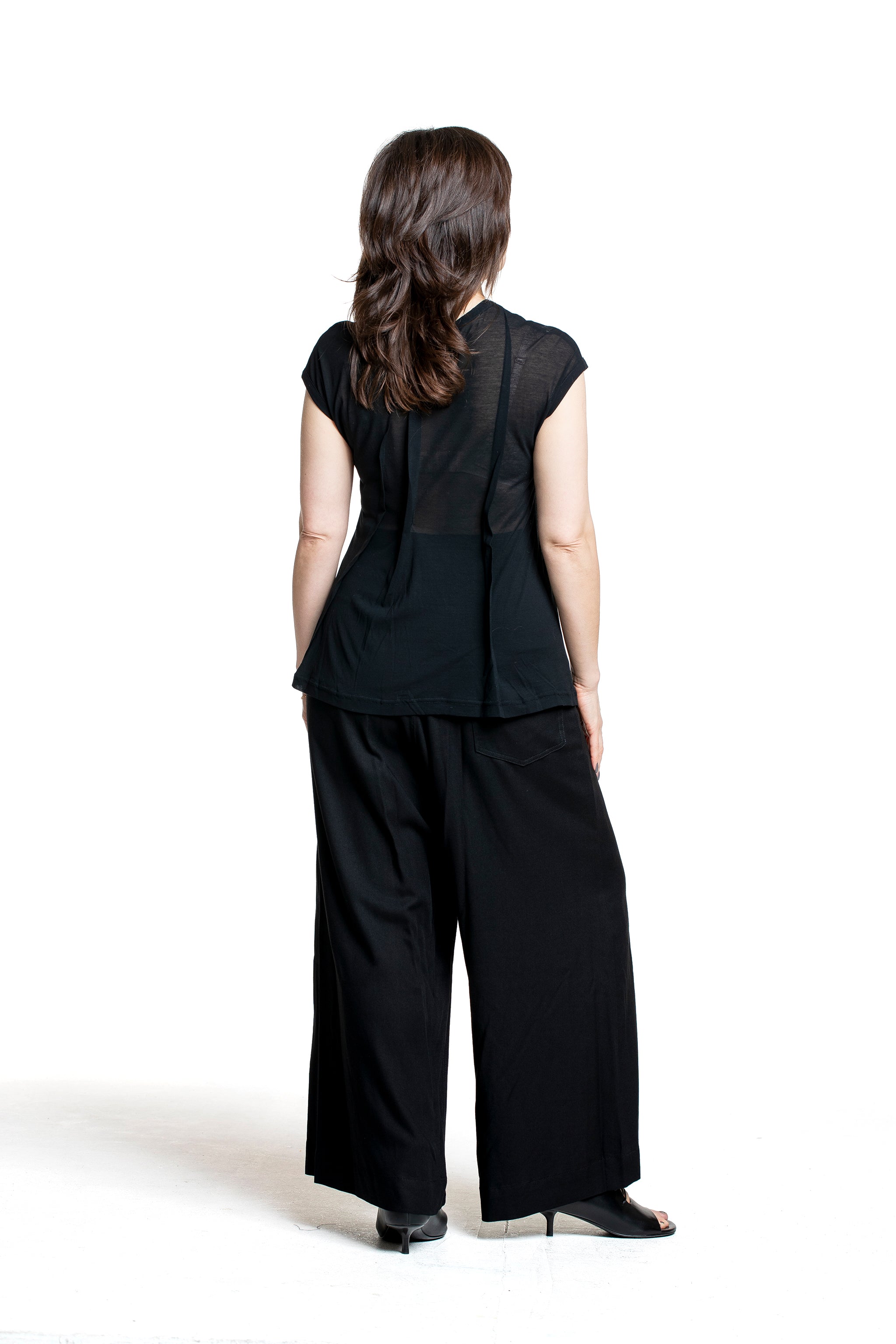 Y’s Yohji Yamamoto Damen Top Semitransparent schwarz Rückansicht
