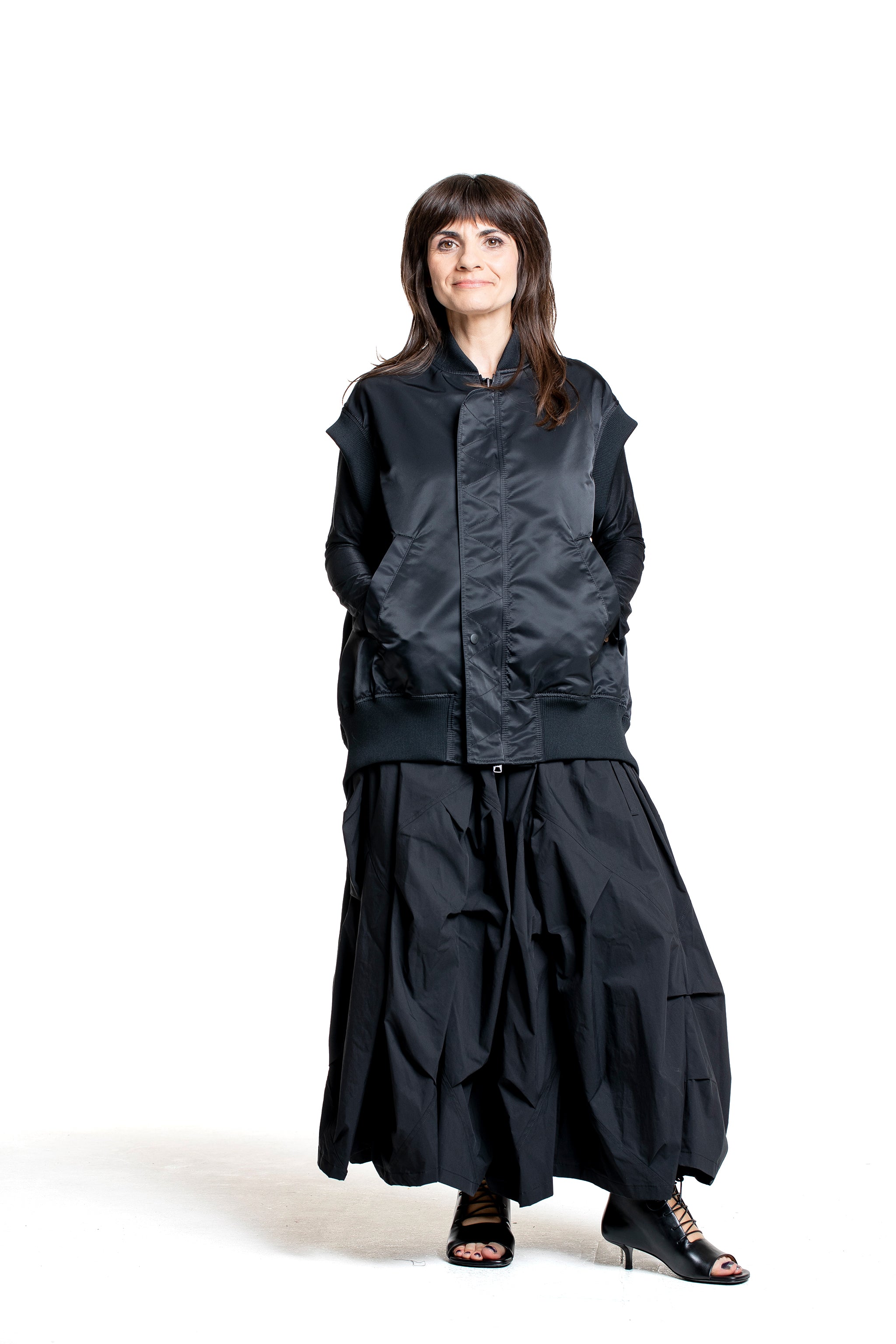 Yohji Yamamoto Damen Bomberweste schwarz Vorderansicht