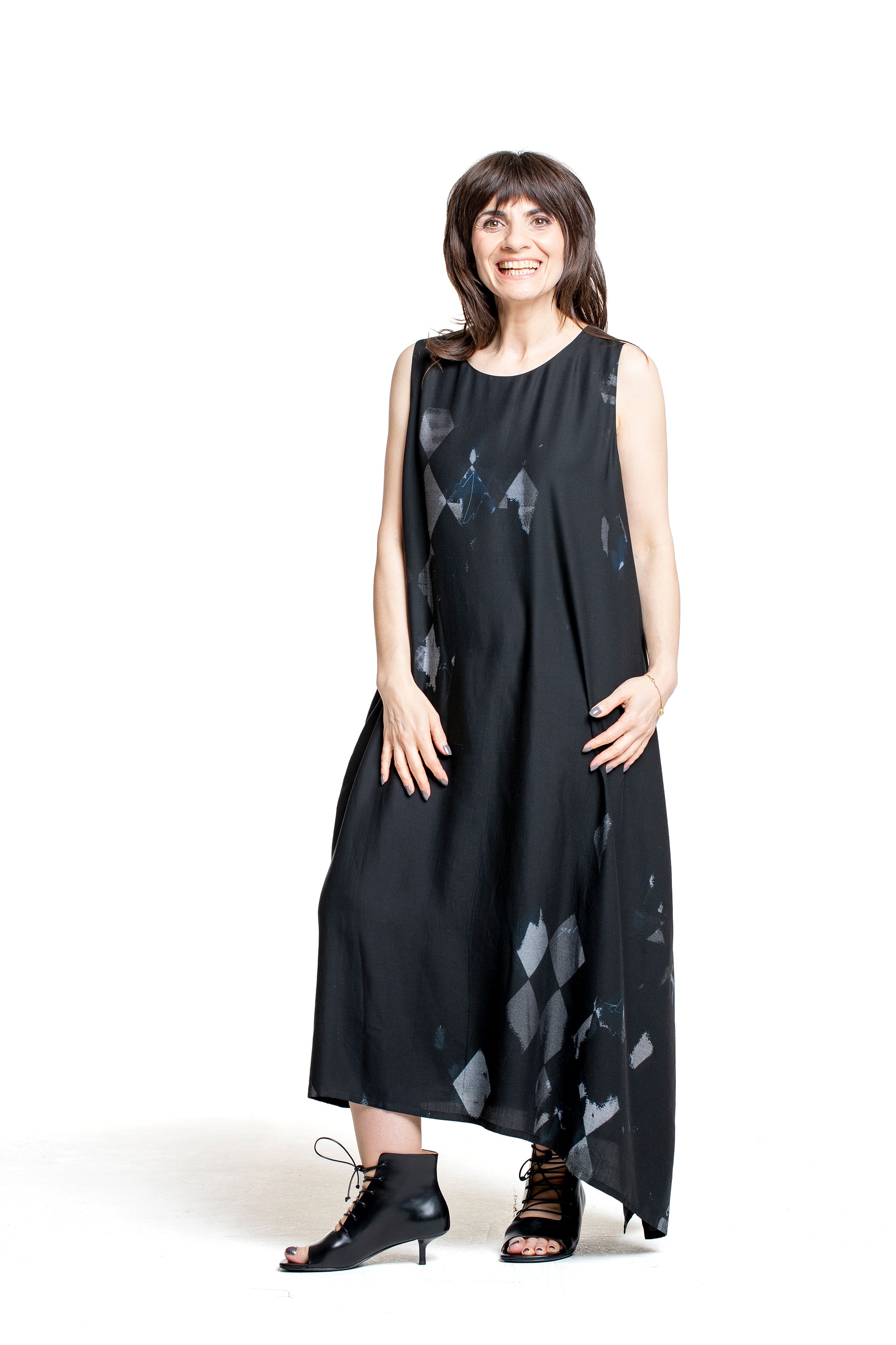 Y’s Yohji Yamamoto Damen Kleid mit Diamantprint schwarz-blau
