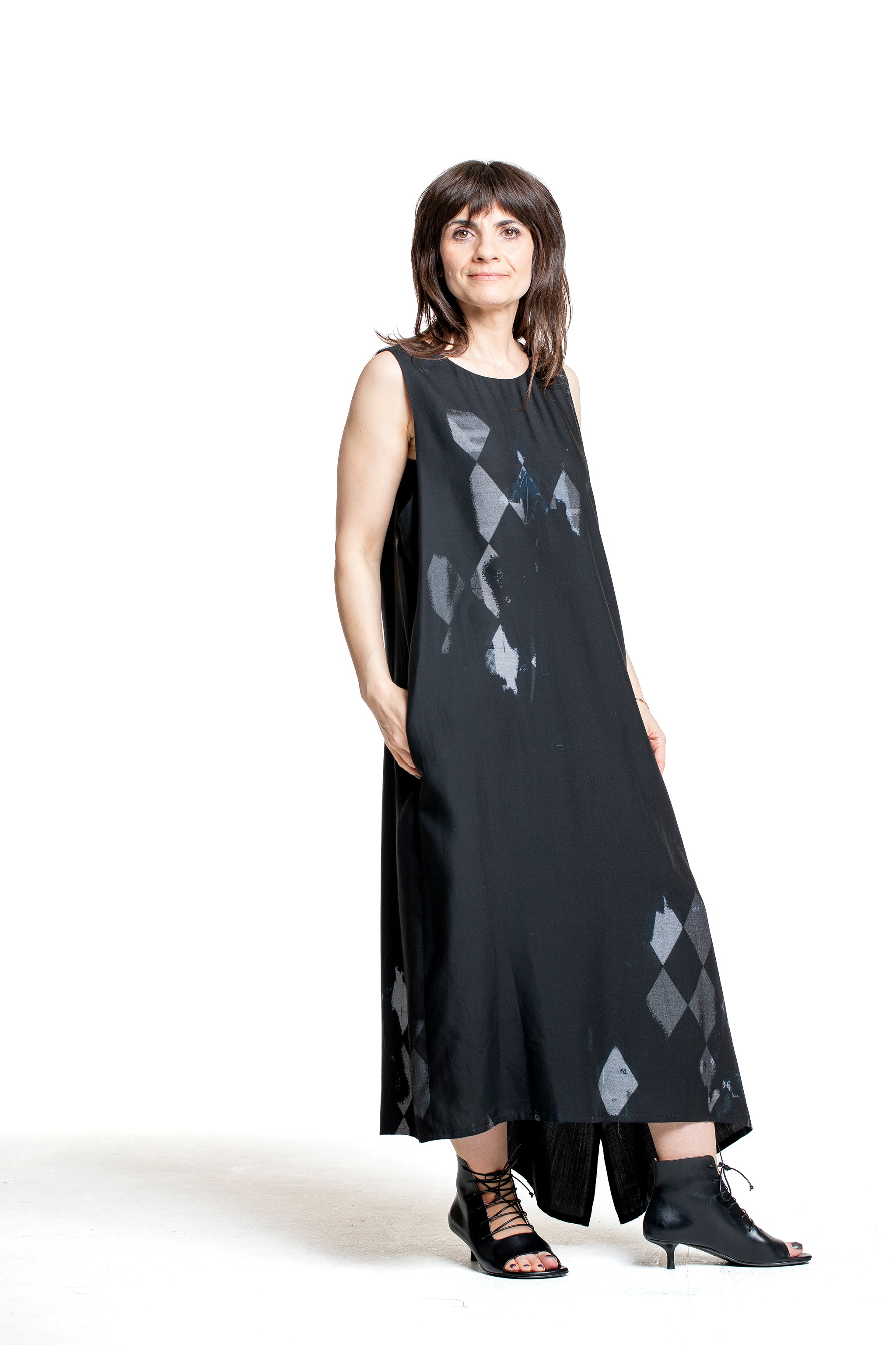 Y’s Yohji Yamamoto Damen Kleid mit Diamantprint schwarz-blau Seitenansicht