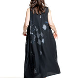 Y’s Yohji Yamamoto Damen Kleid mit Diamantprint schwarz-blau Rückansicht