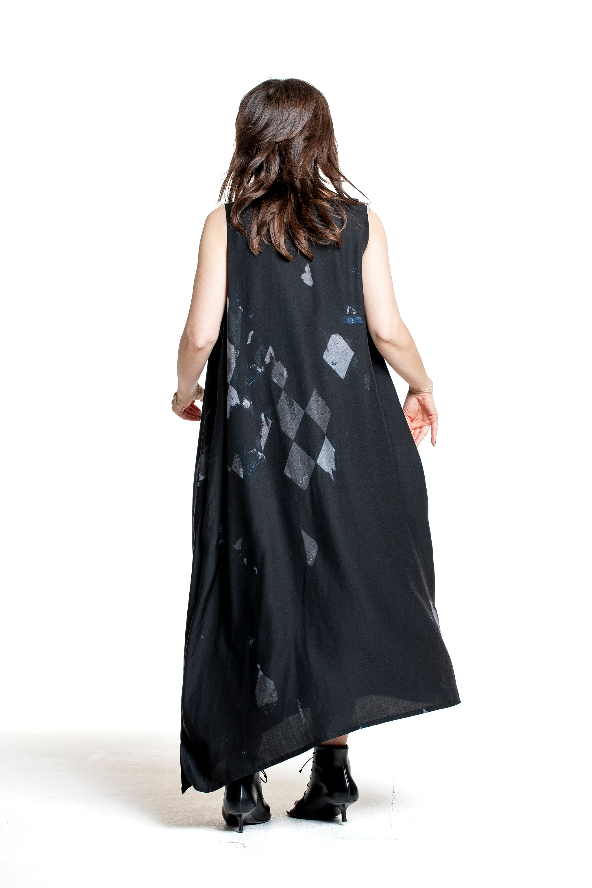 Y’s Yohji Yamamoto Damen Kleid mit Diamantprint schwarz-blau Rückansicht