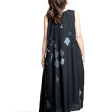Y’s Yohji Yamamoto Damen Kleid mit Diamantprint schwarz-blau Rückansich