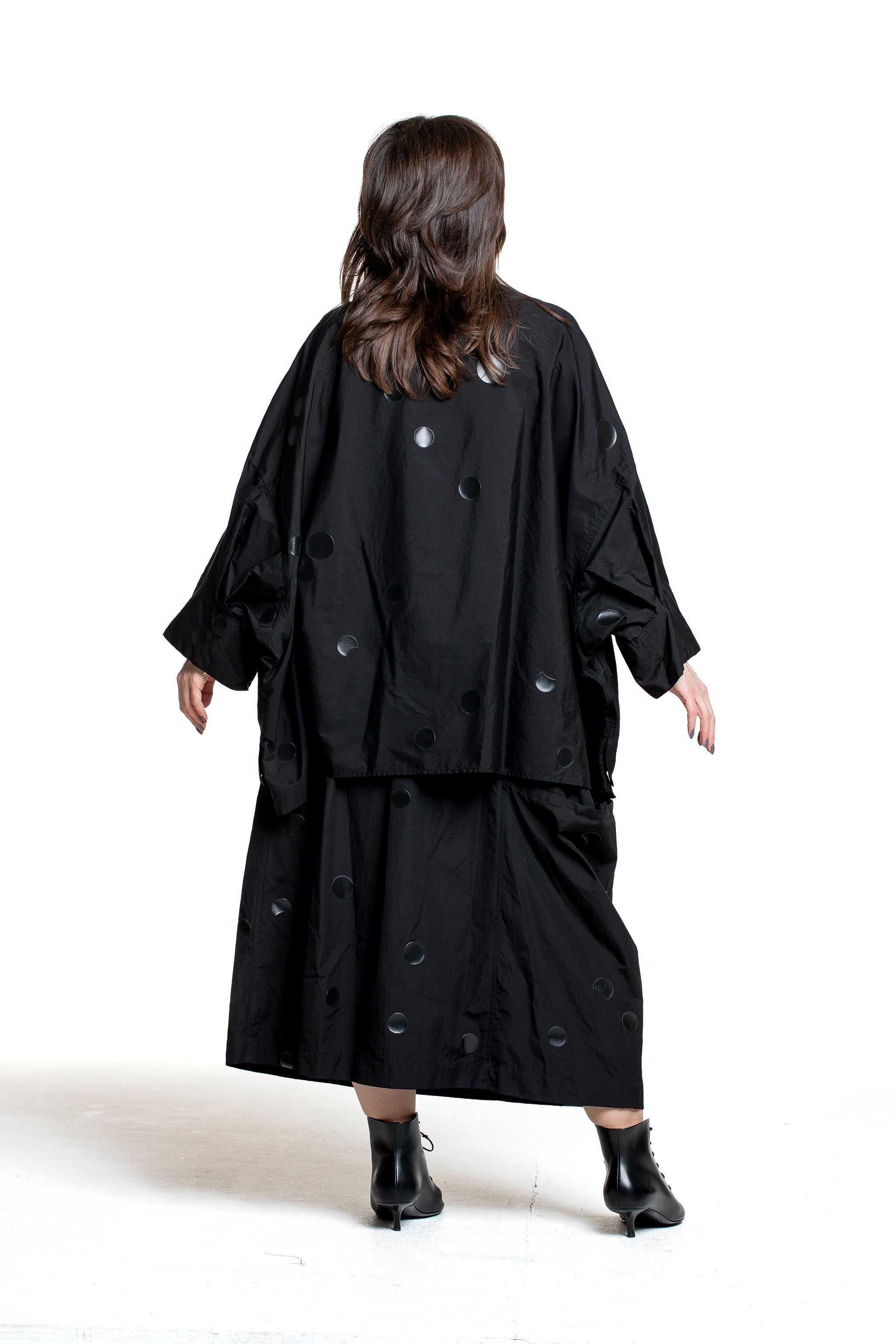 Y’s Yohji Yamamoto Damen Rock mit Punktprint schwarz Rückansicht Look