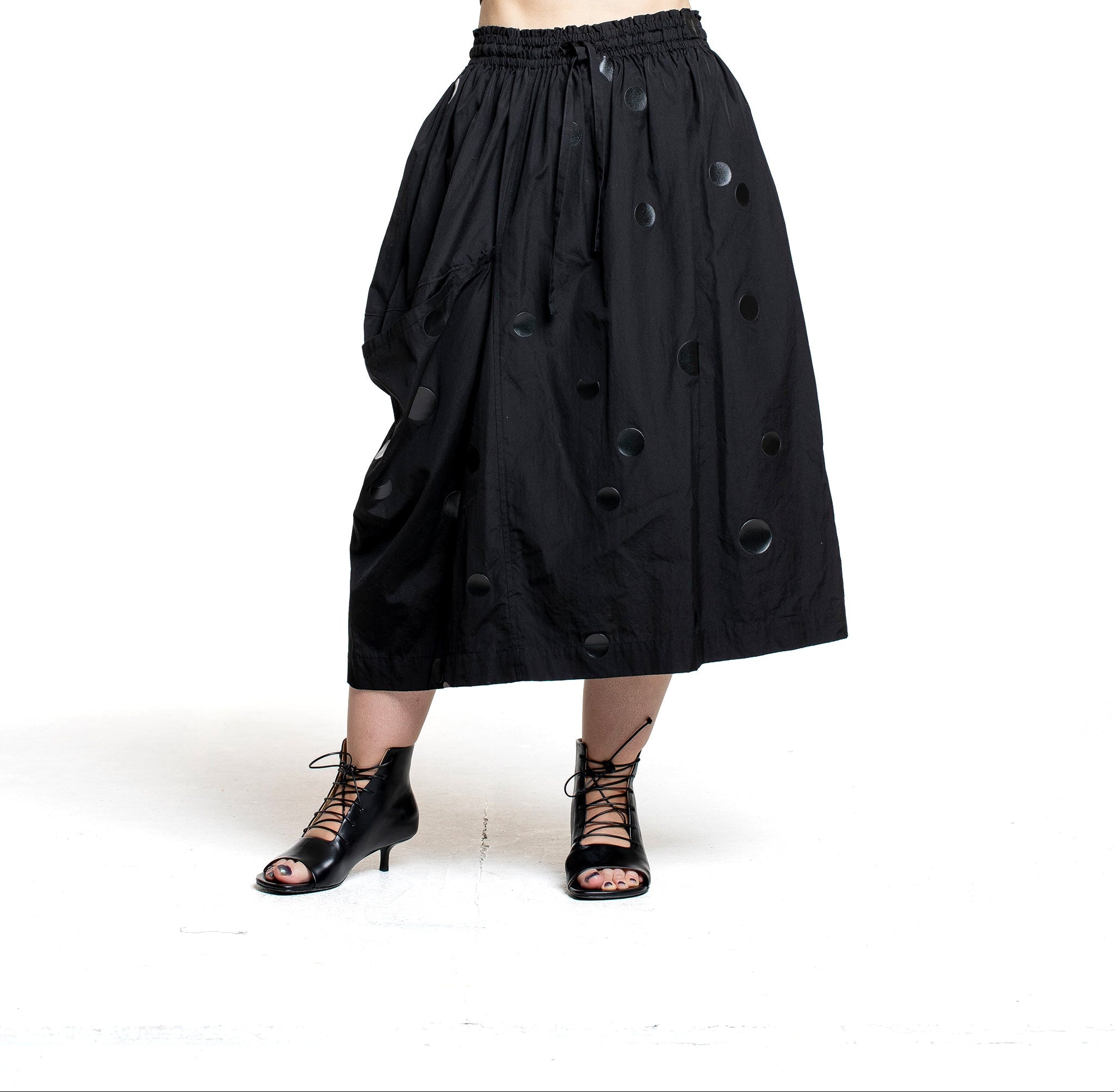 Y’s Yohji Yamamoto Damen Rock mit Punktprint schwarz Vorderansicht