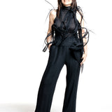 Issey Miyake Damen Plissee Hose LINEN LIKE RIB PLEATS schwarz