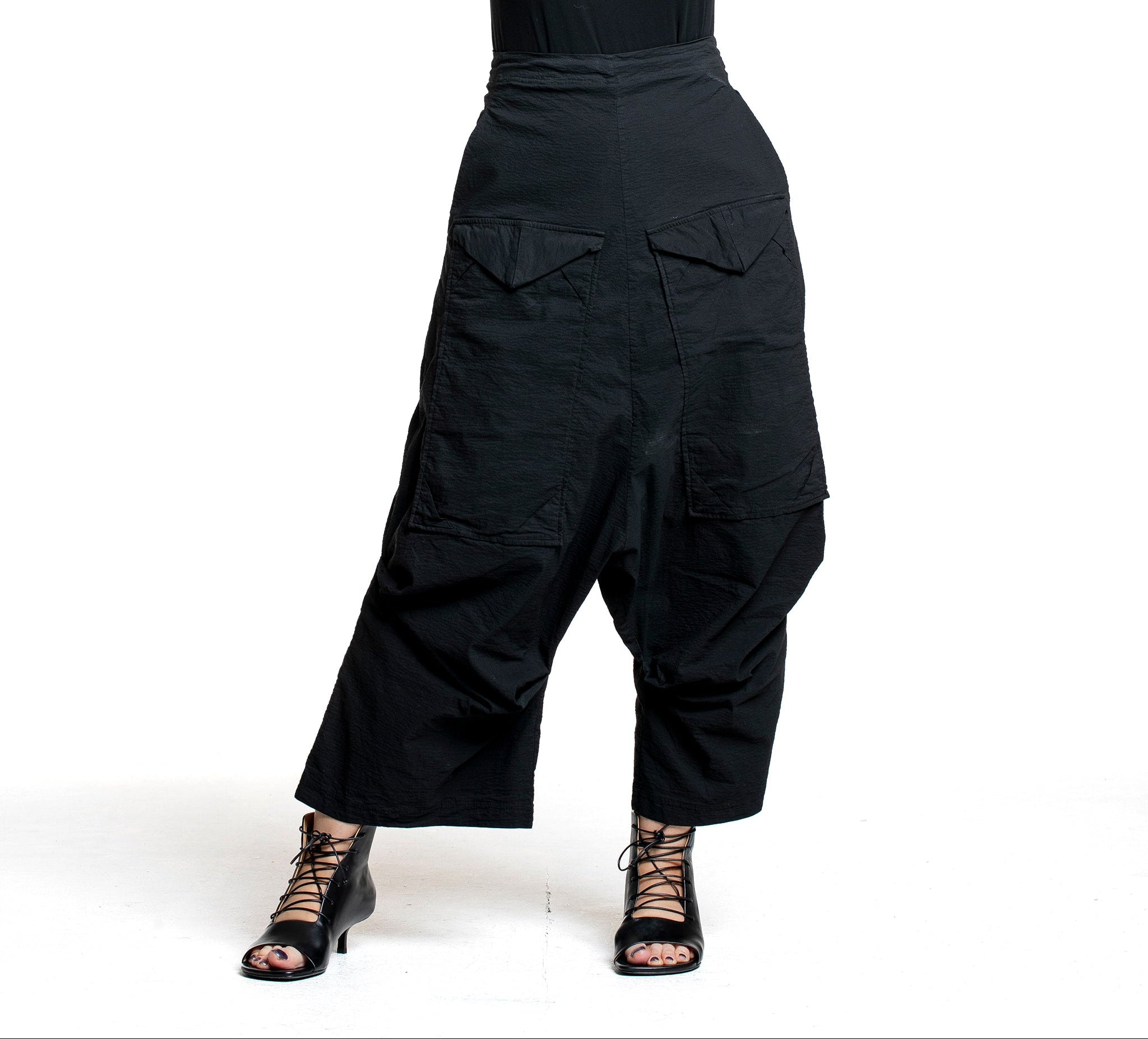 Rundholz Damen Sarouel Hose mit hohem Bund schwarz