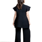 Issey Miyake Damen Avantgarde Top CORRUGATED KNIT schwarz Rückansicht