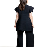 Issey Miyake Damen Avantgarde Top CORRUGATED KNIT schwarz Rückansicht