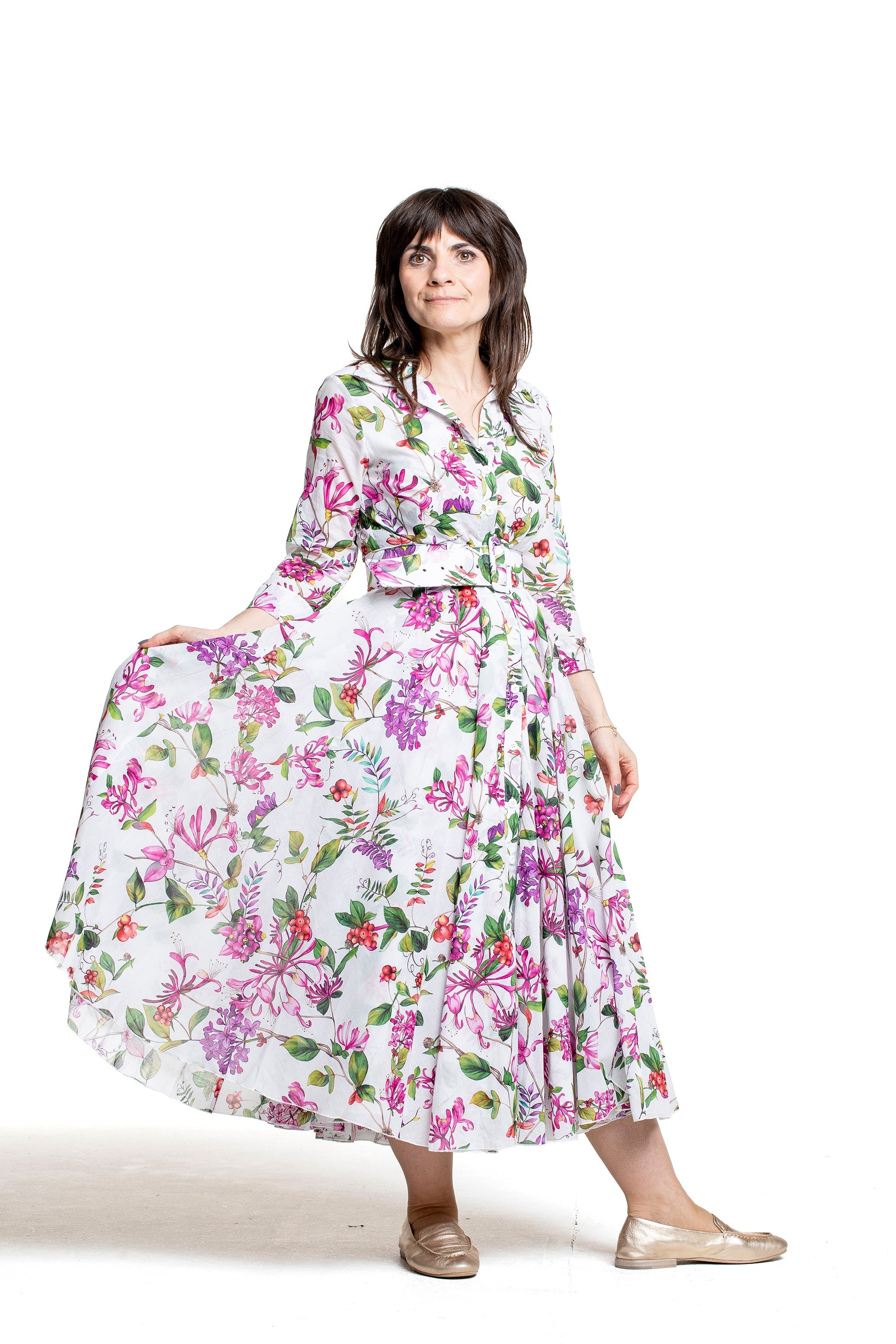 Samantha Sung Damen Aster Hemdblusenkleid Gallerie Summer Bouquet weiß-multi – Vorderansicht