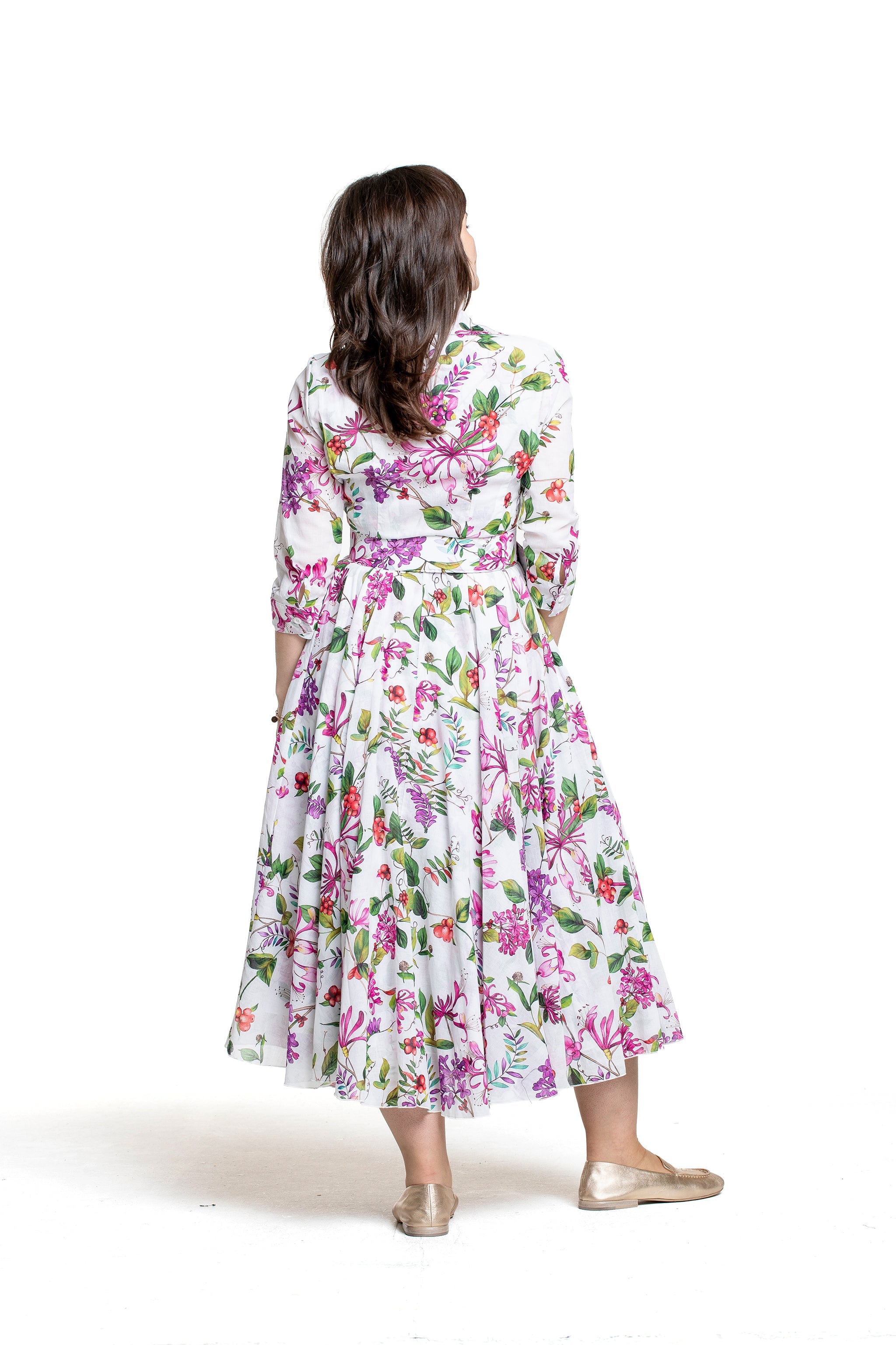 Samantha Sung Damen Aster Hemdblusenkleid Gallerie Summer Bouquet weiß-multi – Rückansicht