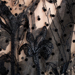 Marc Le Bihan Damen Couture-Jacke aus Tüllspitze schwarz-nude – Detail der transparenten Tüllspitze