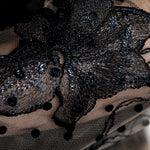 Marc Le Bihan Damen Couture-Jacke aus Tüllspitze schwarz-nude – Detail der dunklen Stickerei