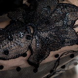 Marc Le Bihan Damen Couture-Jacke aus Tüllspitze schwarz-nude – Detail der dunklen Stickerei