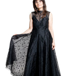 Marc Le Bihan Damen Organza-Kleid schwarz – Frontansicht mit ausgestelltem Rock