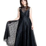 Marc Le Bihan Damen Organza-Kleid schwarz – Frontansicht mit ausgestelltem Rock