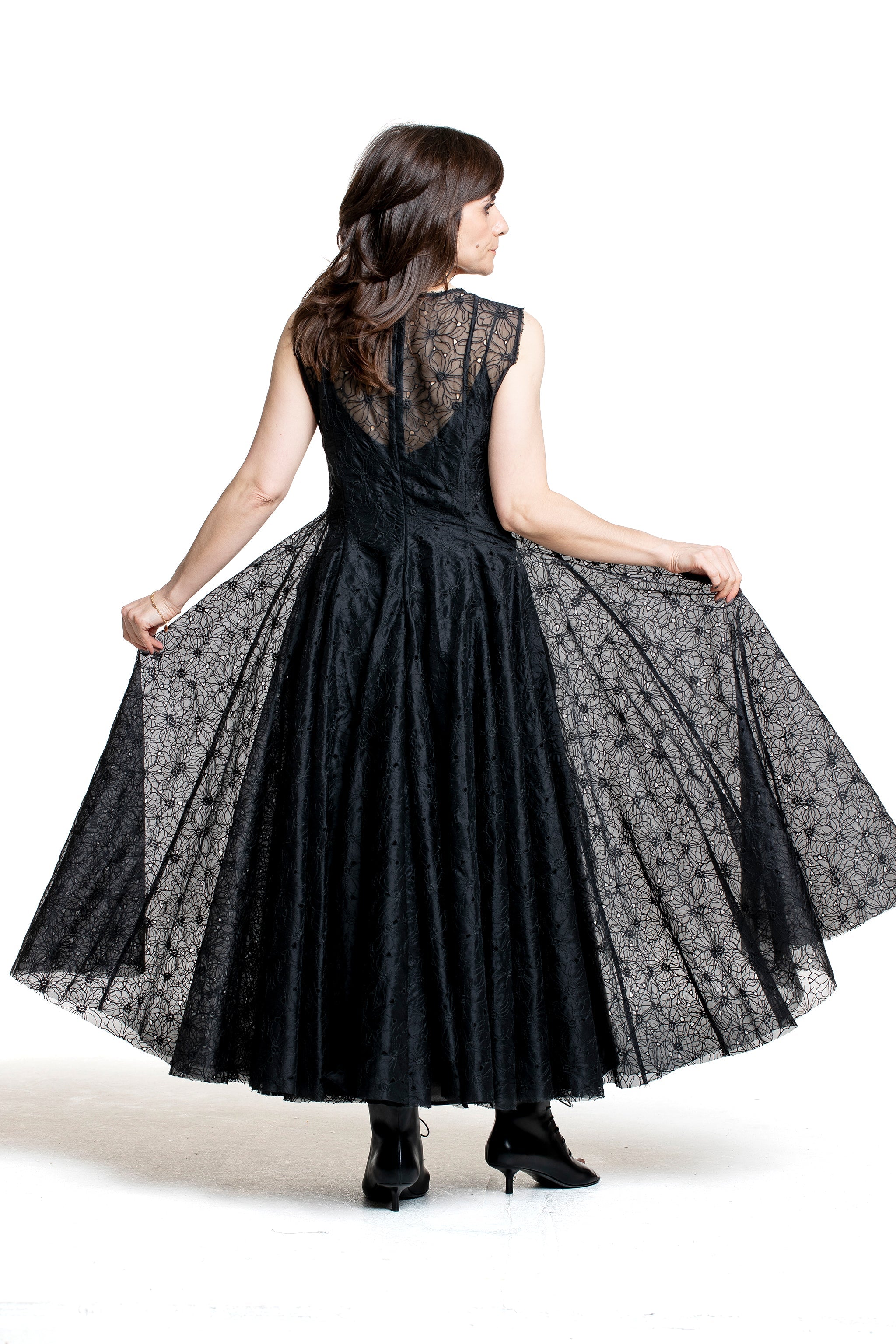Marc Le Bihan Damen Organza-Kleid schwarz – Rückansicht mit transparenter Rocklage